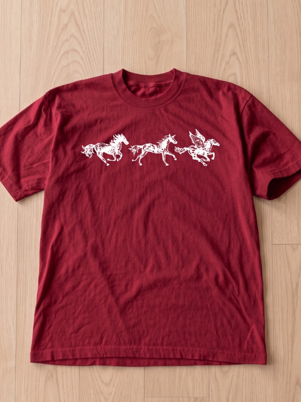 Gildan Burgundy Tee with White Running Horse Trio